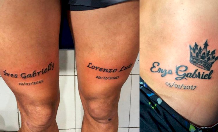 Atacante Gabishow, Campeão da várzea de Salvador, Declara amor eterno em tatuagens homenageando os filhos.